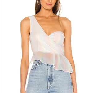Superdown one shoulder rainbow top